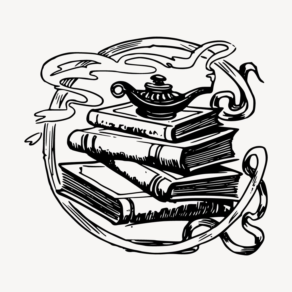 Magical lamp drawing, vintage spell